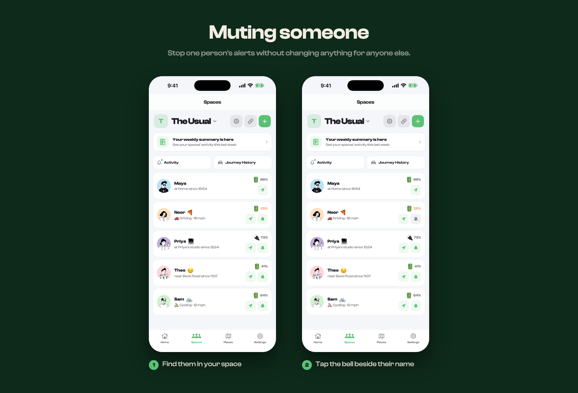 The steps to muting someone, shown on screen